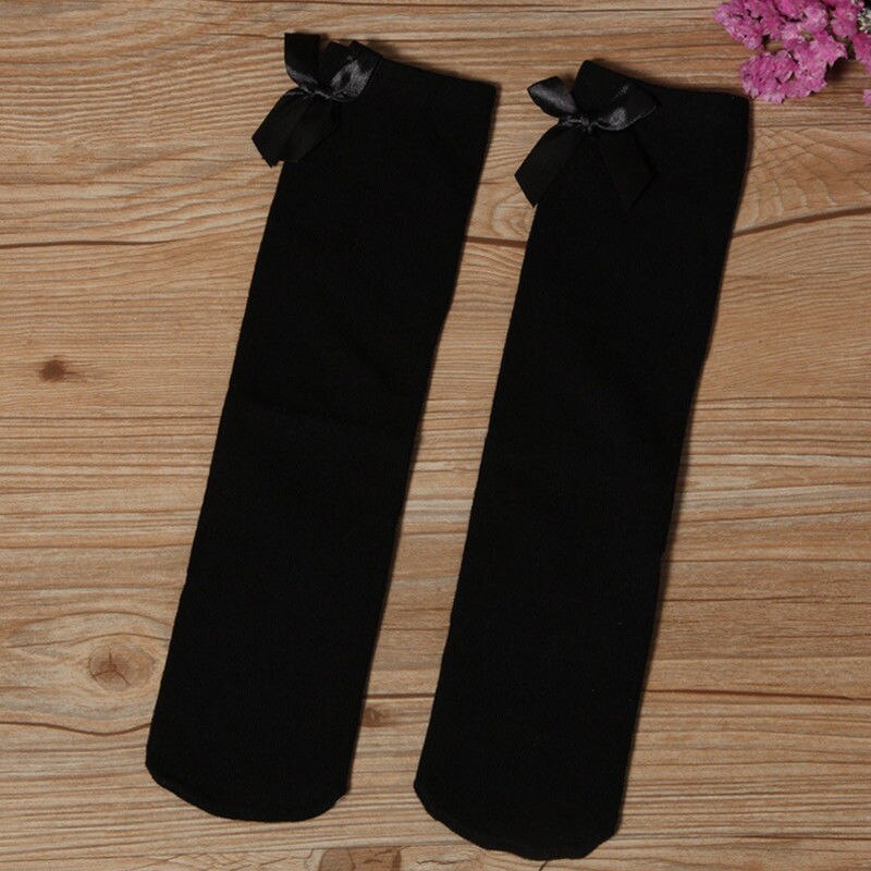 Lovely Girls Kids Toddler Bow Knee High Socks Colours Silk Bow 1 to 8 years: Black