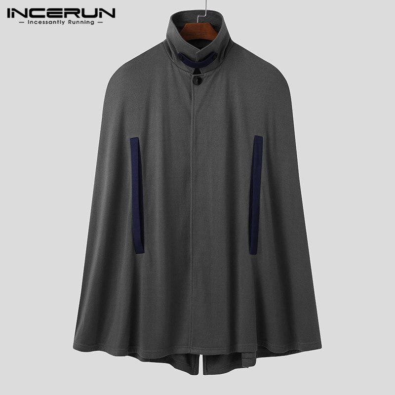 Mannen Jassen Mode Patchwork Poncho Incerun Leisure Single Breasted Mantel Capes Winter Man Solid Pockets Trench Streetwear S-5XL