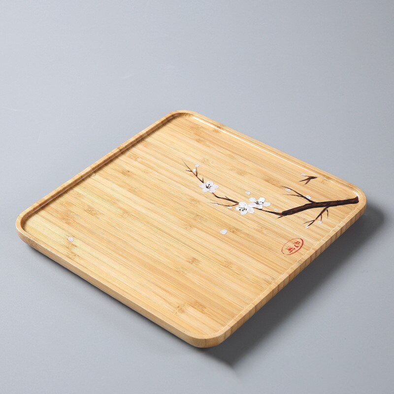 Rectangle Square Flower Pattern Storage Plate Bamboo Bread Fruit Dishes Saucer Tea Tray Dessert Dinner Plates: 20x20CM
