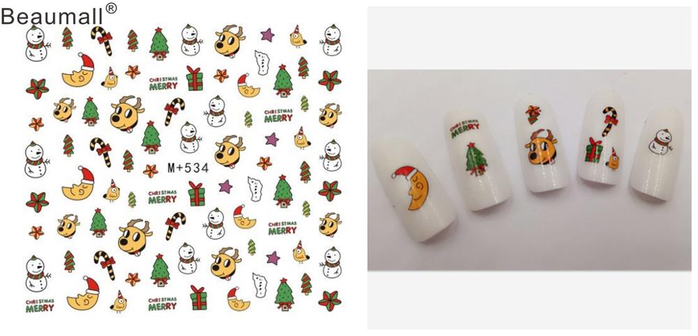 Kerstontwerpen, nagels, kunst, manicure, waterdecals, watertransferstickers voor nagels, tips, schoonheid: M534
