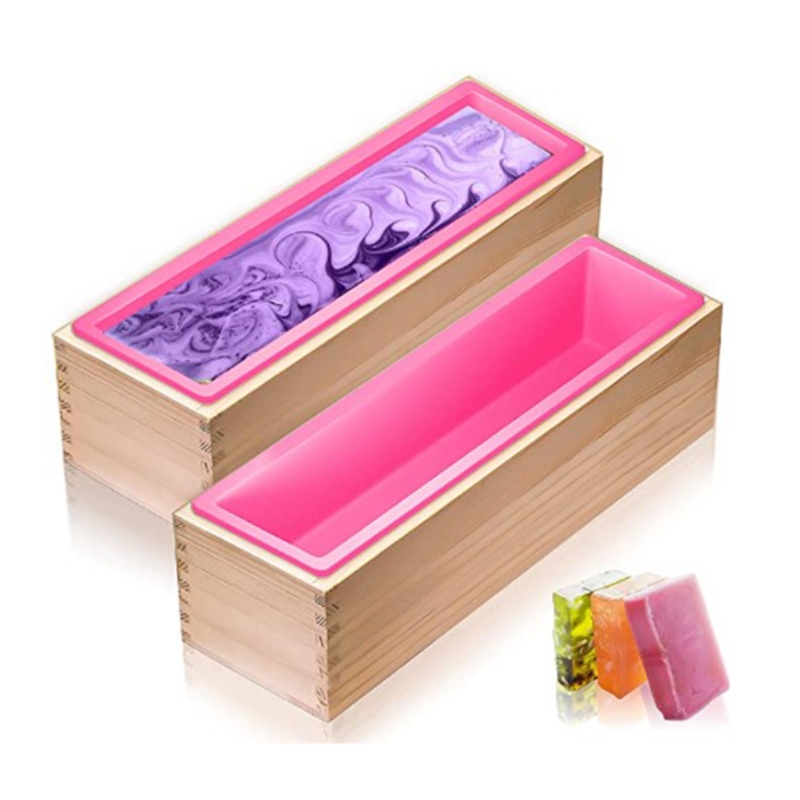 2Pcs Siliconen Zeep Mallen Rechthoekige Houten Zeep Mal Voor Diy Zeep Cake Maken