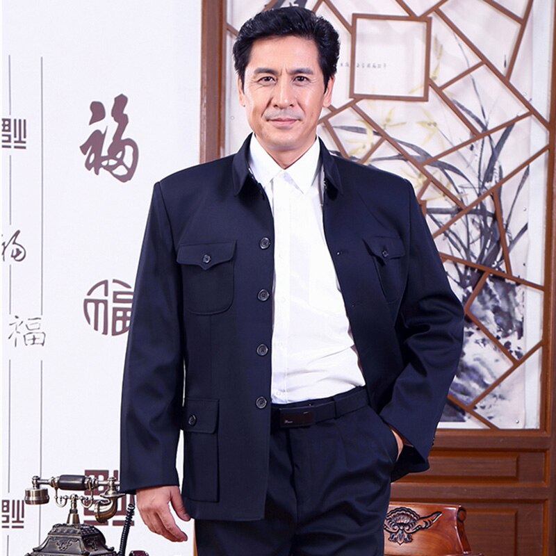 Hommes simple boutonnage Mao veste chinois Vintage tunique Blazer manteau Zhongshan Slim Fit 058-096