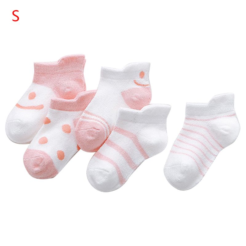 5 Paare/satz Kleinkind Baumwolle Socken Baby Jungen Mädchen Anti Unterhose Gittergewebe Atmungsaktiv Bequeme Socken Mit Druck Streifen: Rosa / 24M