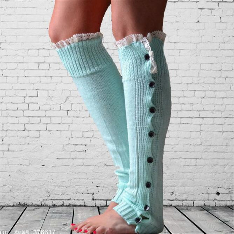 Calentadores de encaje con botones para mujer, botas de punto, calcetines, puños hasta la rodilla, polaina alta, novedad, , Invierno