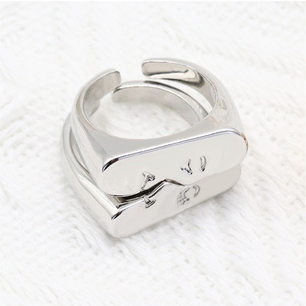 Anillos de boda de compromiso para mujer, joyería de apertura de Metal Emo con cara romántica Punk, de 2022 Ins,: A Silver