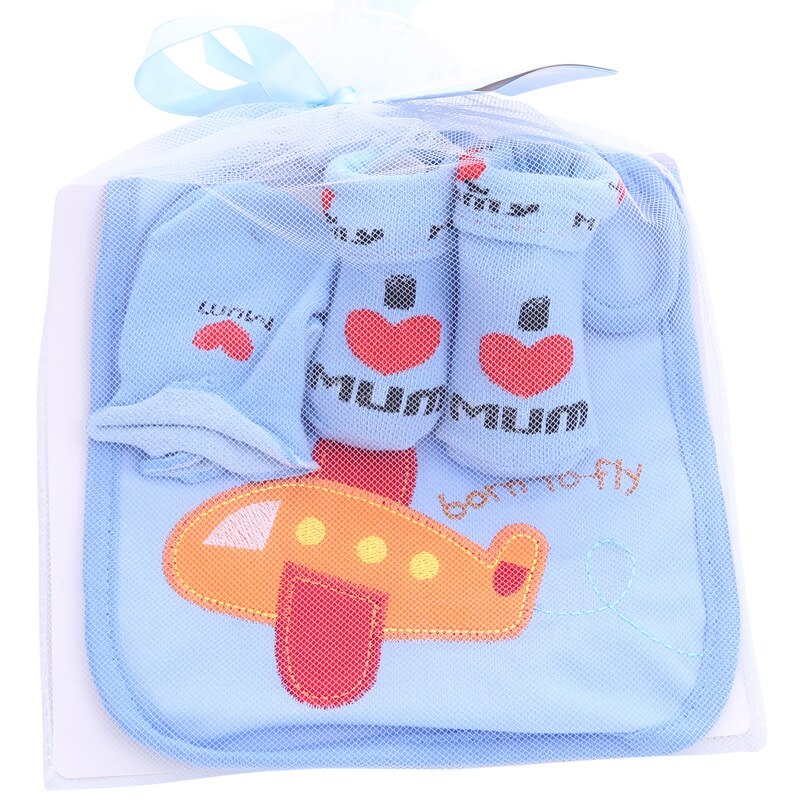 1 bag Baby Cotton Bibs Towel Socks Sets Newborn Kids Burp Cloths+Socks +Anti-scratch Gloves Boys Girls Christmas Birthday