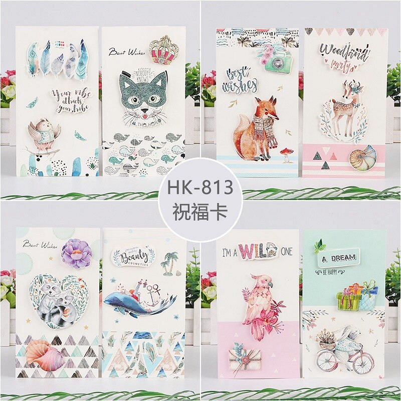 8 pièces/ensemble carte de voeux avec enveloppes or paillettes 3d Pop Up meilleurs voeux blanc merci cartes dessin animé Animal chat