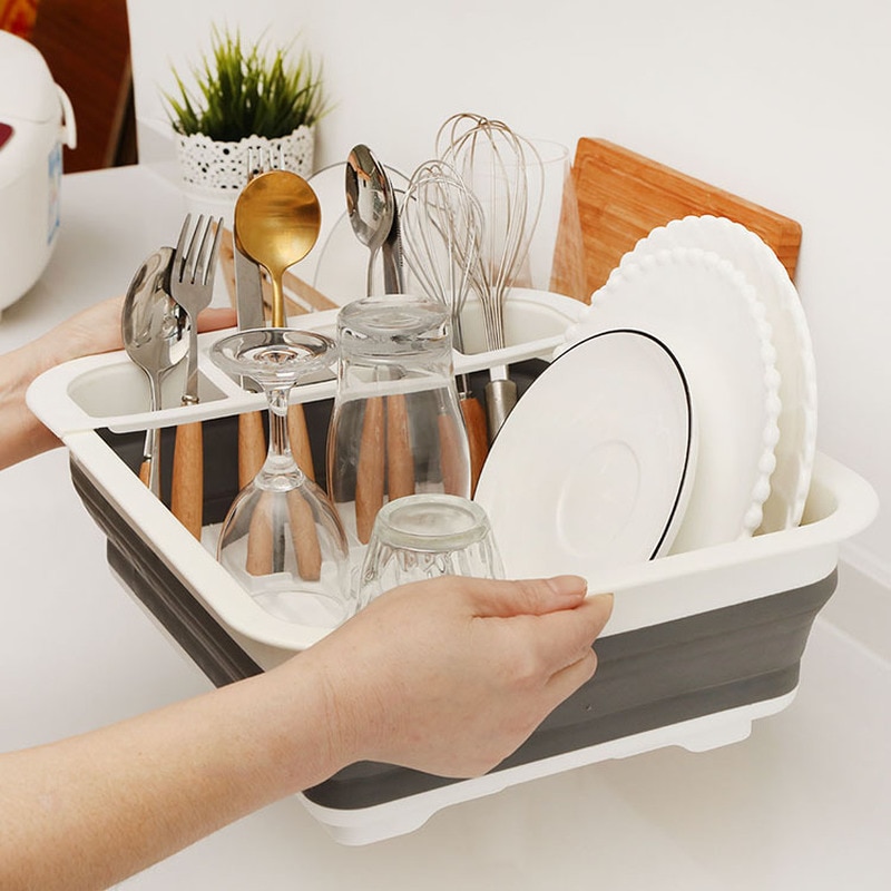 Sammenklappeligt opvaskestativ køkkenopbevaringsholder drainer bordservice tallerken bærbart tørrestativ hjemmehylde køkkenudstyr  pf9169