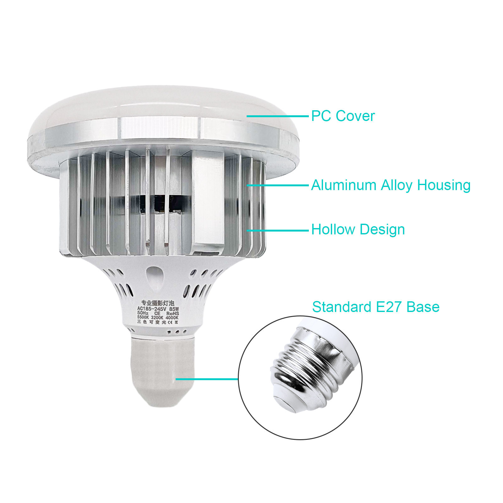 Bombilla LED de 85W, bombilla de 3200K-5500K, ahorro de energía, brillo ajustable, montaje E27 con Control remoto para estudio de fotografía