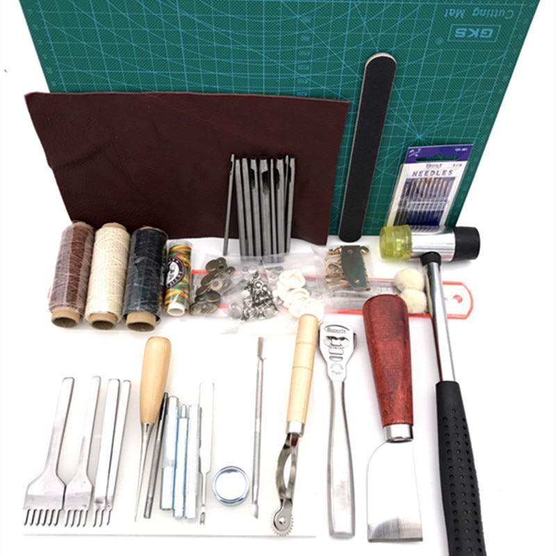 Herramientas profesionales para manualidades de cuero, 42 Uds., herramientas para coser a mano materiales para tallado de sillín