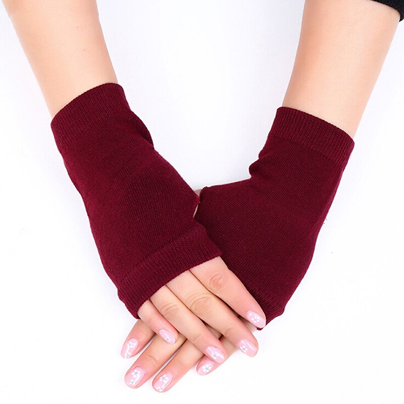Winter Gloves Female Fingerless Gloves Without Fingers Women Cashmere Warm Winter Gloves Hand Wrist Warmer Mittens: Red Wine