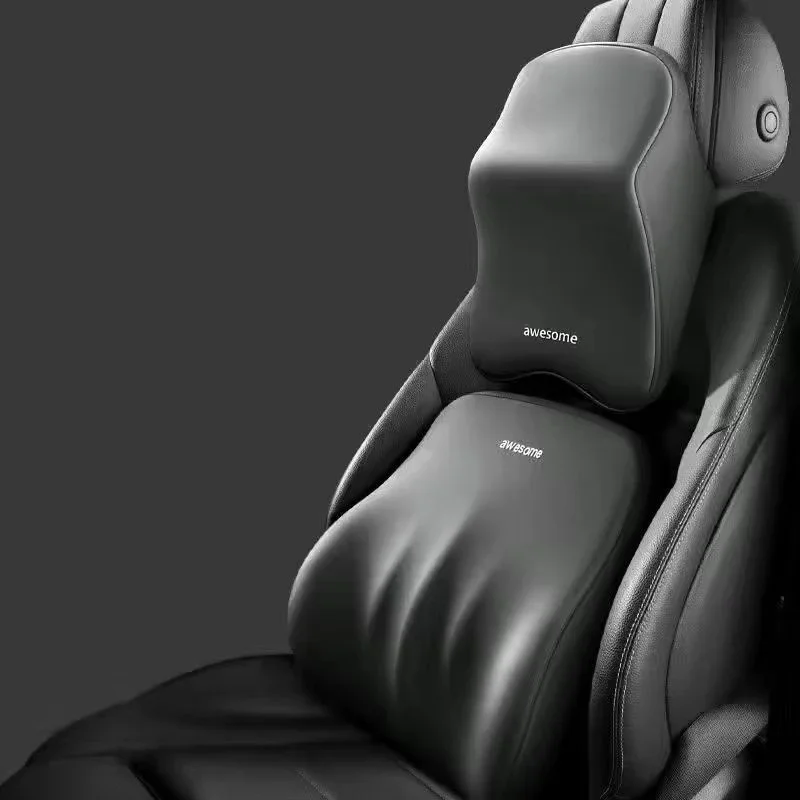 Reposacabezas de coche, almohada para el cuello, soporte lumbar, soporte lumbar, almohadilla lumbar montada en el coche, soporte lumbar, cojín de asiento de algodón con memoria: Gris