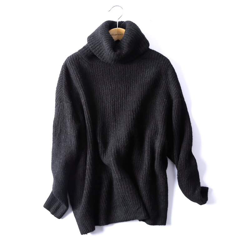 BIAORUINA Women Oversize Basic Knitted Turtleneck Sweater Female Solid Turtleneck Collar Pullovers Warm