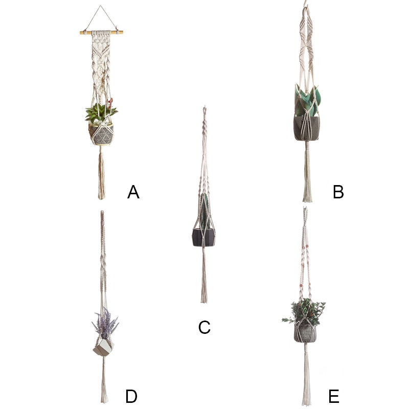 Linnen Opknoping Mand Bloempot Macrame Plant Hangers Indoor Outdoor Planter Tuin Katoenen Touw Weave Planter