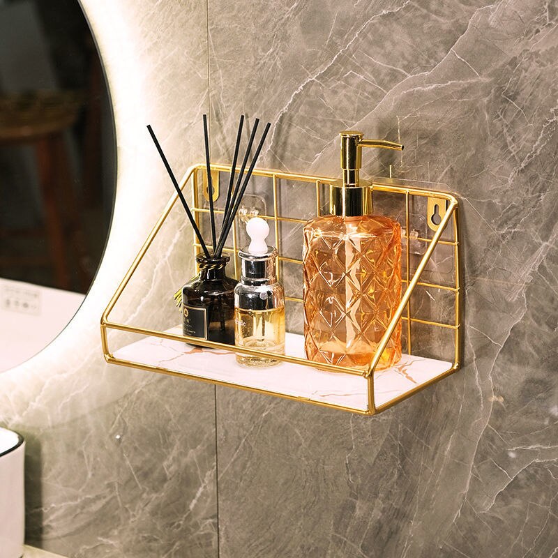 Gold Iron&amp;glass Wall Shelf Organizer Holder Kitchen Supplies Shef Storage Rack Hanging Storage Cabinet Organizer Bathroom Tools