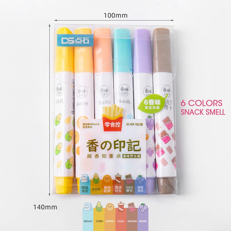 Andstal 12 Farben DUFT Jumbo Textmarker Kuli-einstellen Aroma Weiche Fluo Leuchtstoff Farbe textmarker schule Text Marker surligner: 6 Snack Geruch