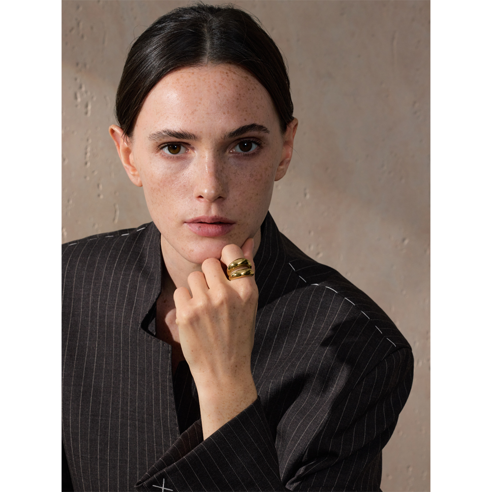 Yhpup 789 # Anillo ancho liso geométrico de doble capa con textura de Metal de acero inoxidable para mujer, joyería personalizada de 2024