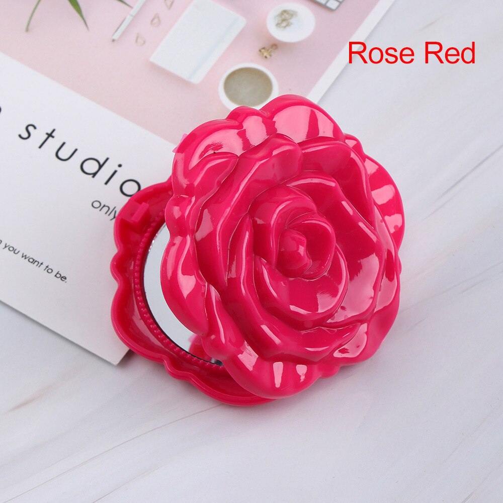 Vintage 4 colores dos Lado de viaje portátil lindo forma de rosa espejo de bolsillo plegable de doble cara 3D mano maquillaje espejo: rose red