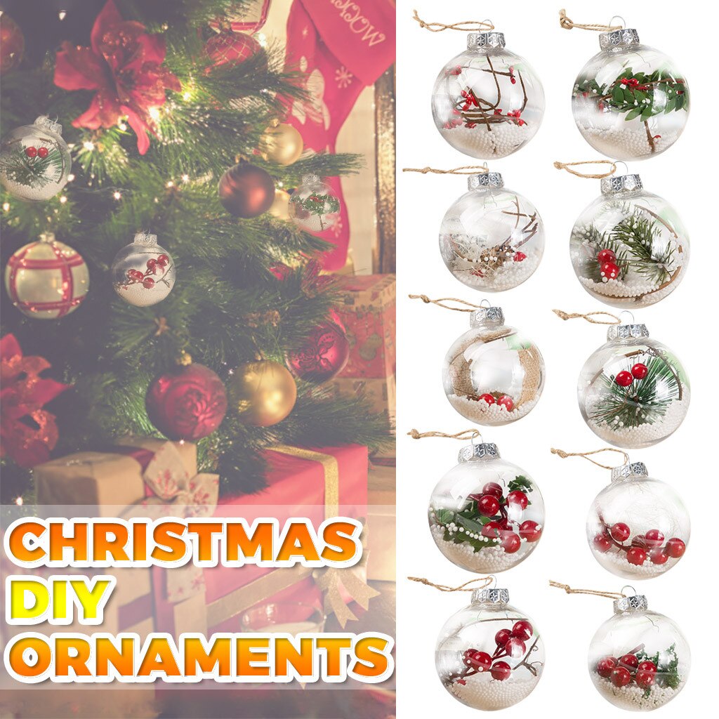 Christmas Tress Decorations DIY Hollow Ball Transparent Open Plastic Clear Bauble Ornament Xmas Box Decoration