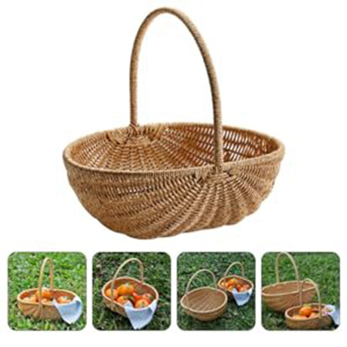 Rieten Mand met Handvat - Bruiloft Bloemenmeisje Mand - Picknick, Fruit, Groente Opslag