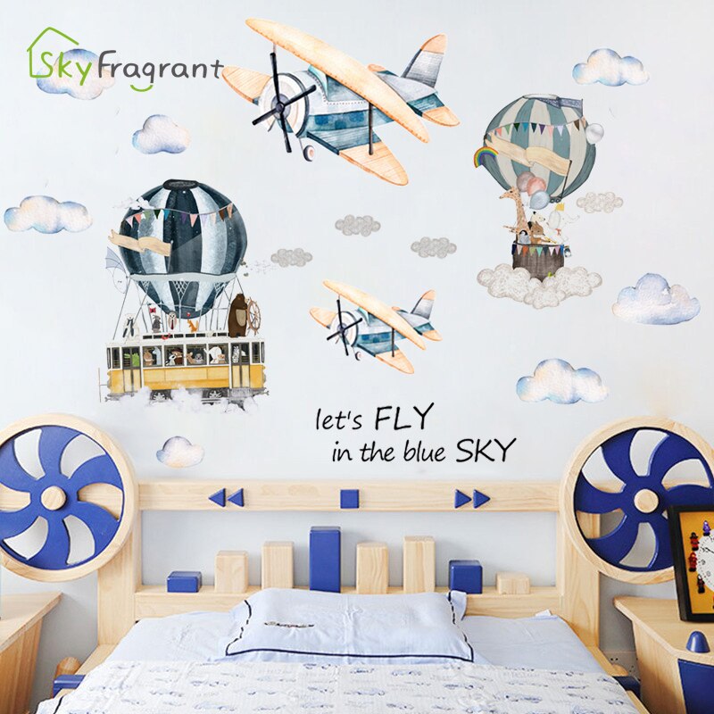 Stor tegneserie luftballon wallsticker fly klistermærker selvklæbende børneværelse dekoration boligindretning baby soveværelse indretning