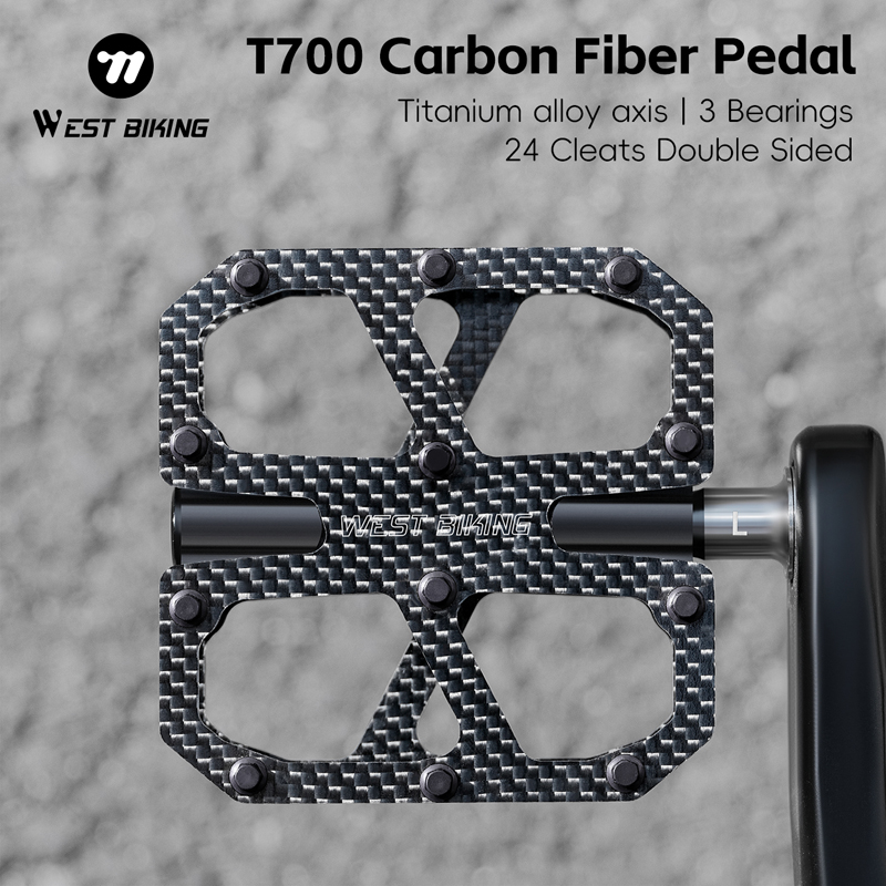 WEST BIKING Ultralichte koolstofvezelpedalen 3-lager fietspedalen Arbeidsbesparende antislip MTB-wegfietspedaalaccessoires