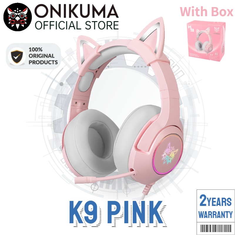 （original box）onikuma  k9 pink cute cat ear hovedtelefon med mikrofon gaming headset og støjreducerende med led lys