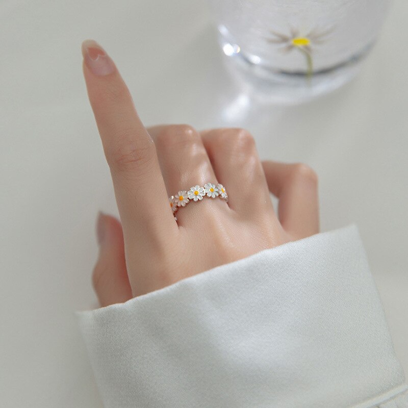 Coconal modisch Koreanische Stil Gänseblümchen Blume Ringe Für Frauen Süße Nette Finger Ring Persönlichkeit Hochzeit Edlen Schmuck Geburtstag