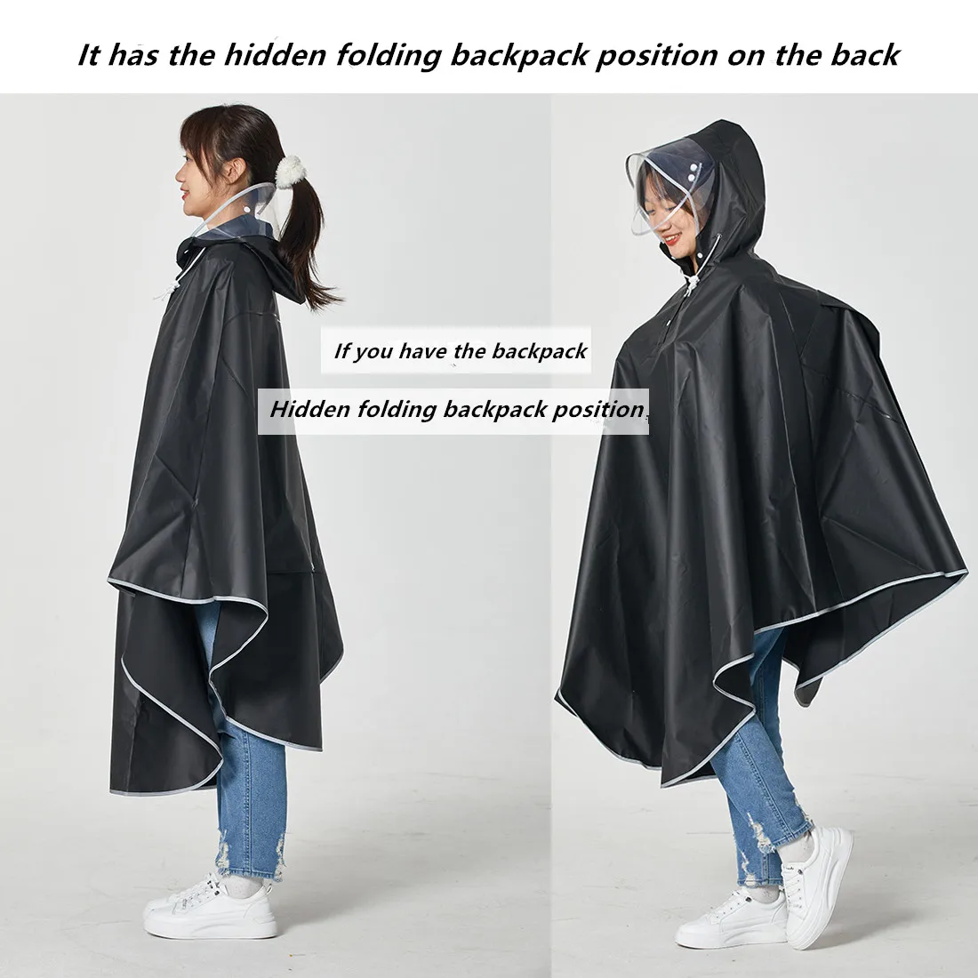 Unisex Waterproof Bike Rain Poncho - Lightweight Reusable Hooded Cape with Reflective Stripes for Motorcycle Cycling