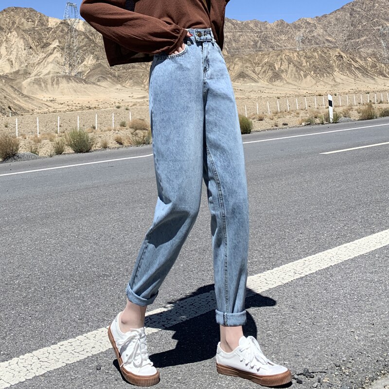 Winter Jeans For Women Thicken Warm Loose Fleeces Denim Trousers Ankle-length Gray Solid Harem Pants Students Wear P9505