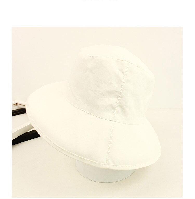 South Korea Traval Wild Hat Female Spring Summer Large Brim Sun Visor Collapsible Bucket Hat UV Cotton Foldable Fishmen Hat: White