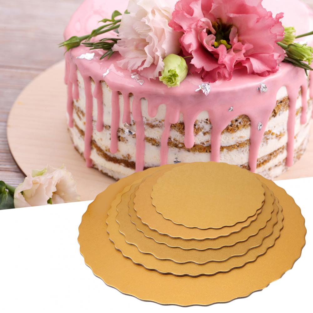 Plateau à gâteaux jetable, 5 pièces, plateau à desserts rond et épais, Base de gâteau doré, carton pour mariage, fête d&#39;anniversaire, outils à gâteaux