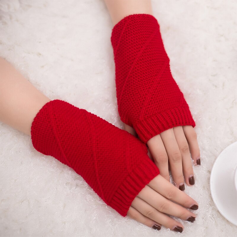 Femme mignon couleur unie gants doux au Crochet à tricoter épais hiver gants sans doigts demi doigt facile à taper gants extensibles: Rouge