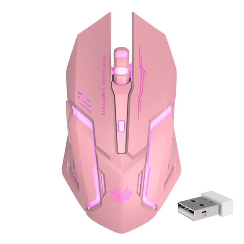 2.4GHz Wireless Gaming Mouse Rechargeable 1600 DPI Optical Pink USB Mice 6 Buttons for Computer Laptop PC Gamer