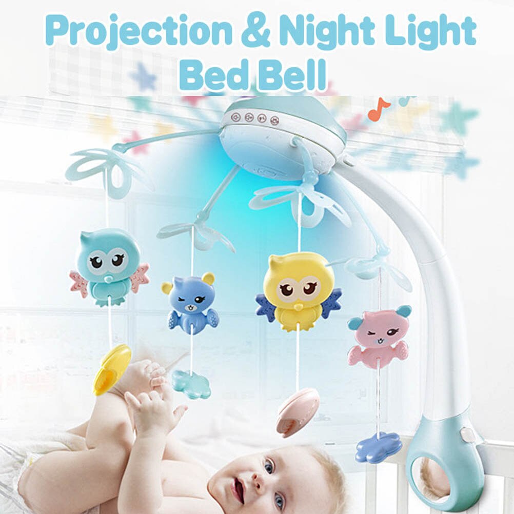 Baby krybbe mobiler rasler musik pædagogisk legetøj seng klokke karrusel til barnesenge projektion spædbarn baby legetøj 0-12 måneder med fjernbetjening