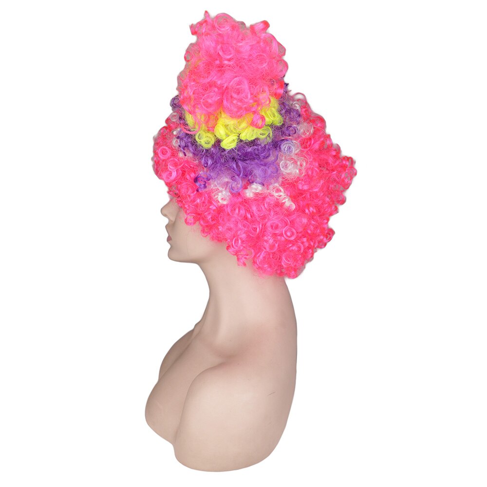 QQXCAIW Afro Clown Wig Rainbow Colorful Big Top Fans Cat Ears Party Dance Wigs Synthetic