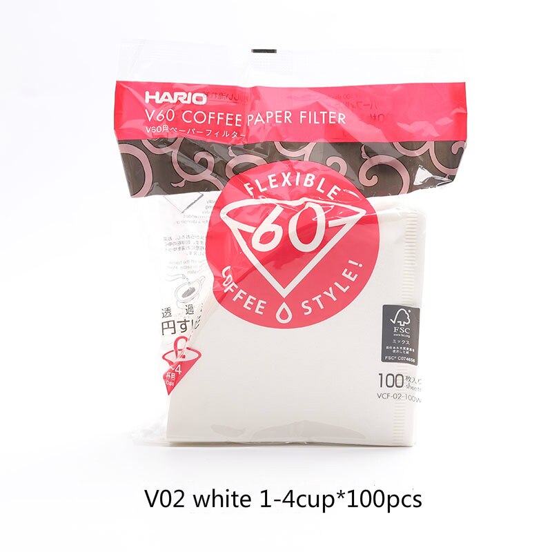Hario  v60 filterkaffe 01 02 tæller espressokaffe naturlige papirfiltre til 4 kopper barista dryp kaffefilter japan importeret: Hvid 1-4 kop -100 stk