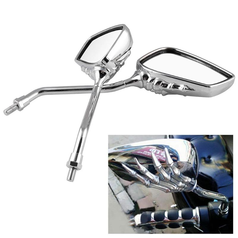 VODOOL 1 Paar ABS Universele Motorcycle Chrome Skeletschedel HAND Claw Side Achteruitkijkspiegels 8mm Achteruitkijkspiegel Motorbike Spiegel