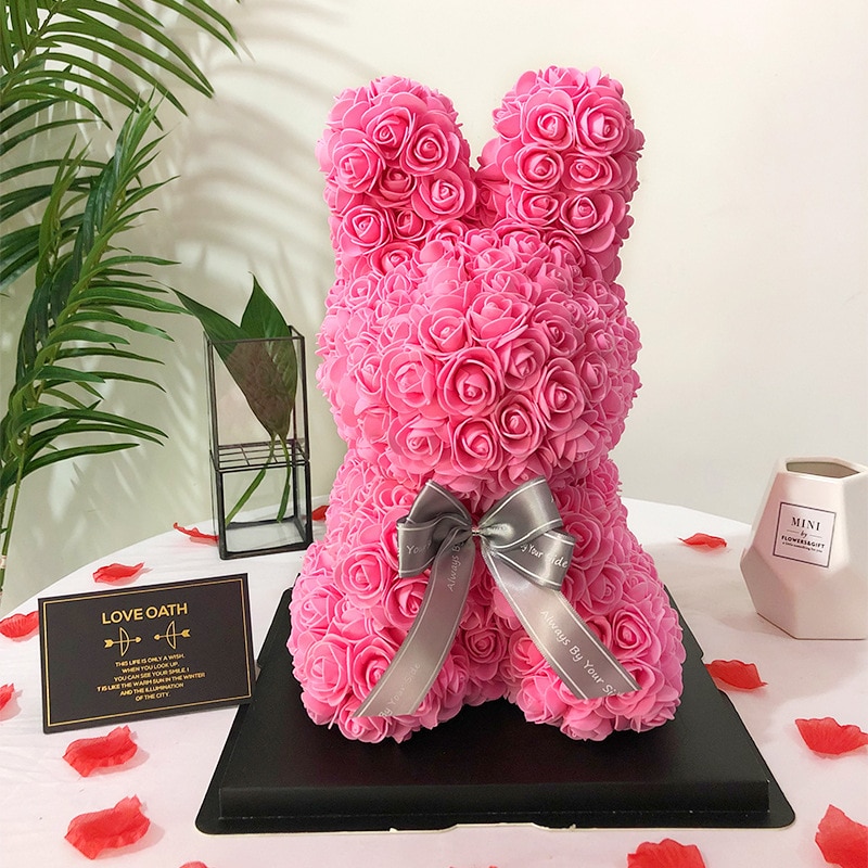 Cute Handmade Artificial Flower Rabbit 39cm Doll Valentine's Day Simulation Rose Flower Kids Girl Birthday