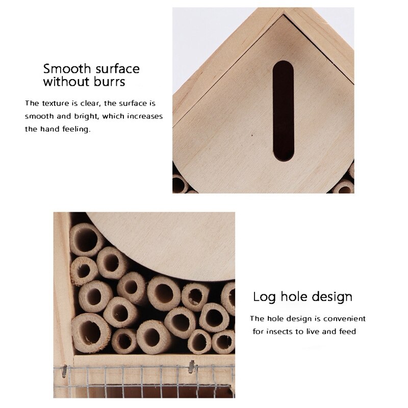 Wooden Insect Hotel Natural Wood Bees House Bee Hive Attracts Garden Shelter For Bees Butterflies Bugs