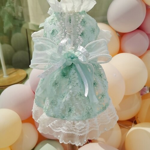 mint green dog dress Calla lily Crochet Dog Dress Green Mint, Unique Flower Pet Dress DF190|  myknitt main image 1