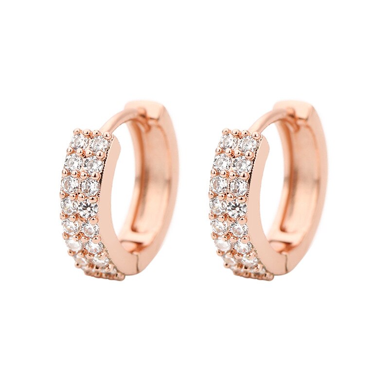 Zwei Ebenen Zirkon Stein Kleine Band Ohrringe Für Frauen Mehrfarbig glänzend Regenbogen Huggies Charme durchbohren Ohrring Schmuck Größe 10mm: Rose Gold-Weiß