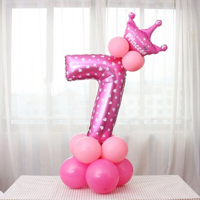 17 Stks/set 32 Inch Regenboog Nummer Folie Ballonnen Crown Digitale Helium Ballon Bruiloft Decoratie Verjaardag Feestartikelen: Solid color Pink 7