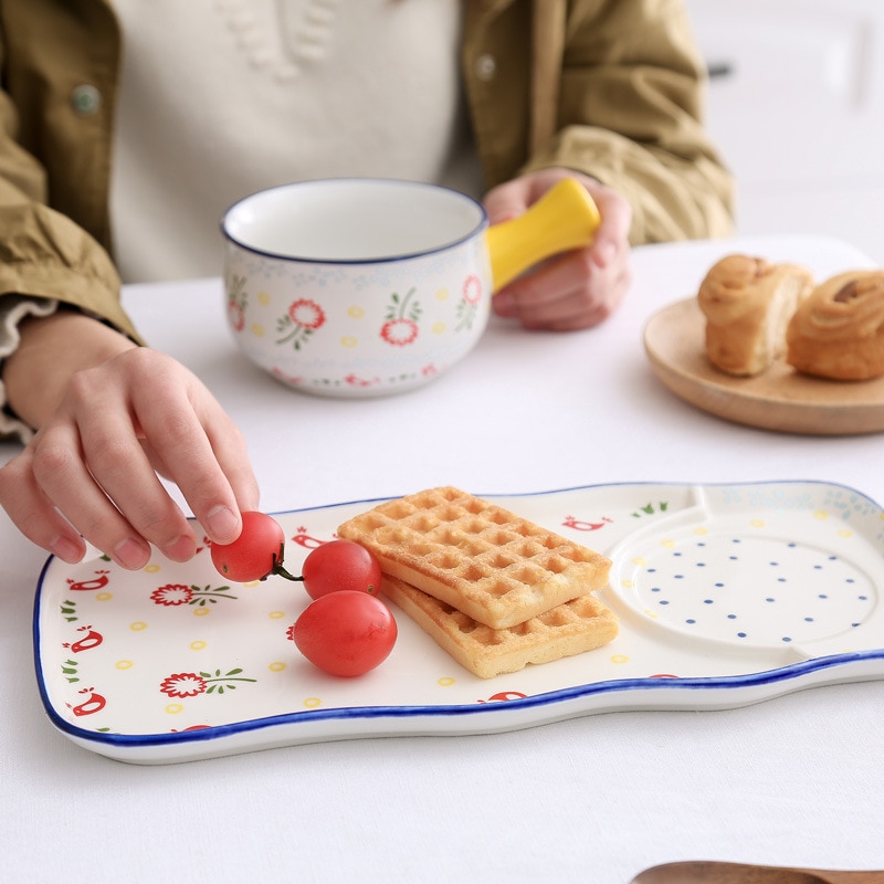 Kansallistyylinen hotelli keraamiset astiastosarja suorakulmainen lautanen astia kotitalouksien länsilautanen aamiaislautanen setti keraaminen lautanen