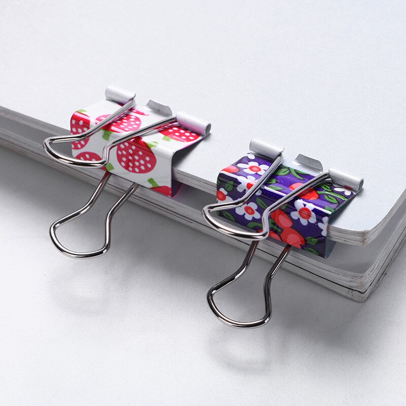 6Pcs 38mm 48mm Printed Metal Binder Clips Paper Clip Clamp Office School Binding Supplies Color Random