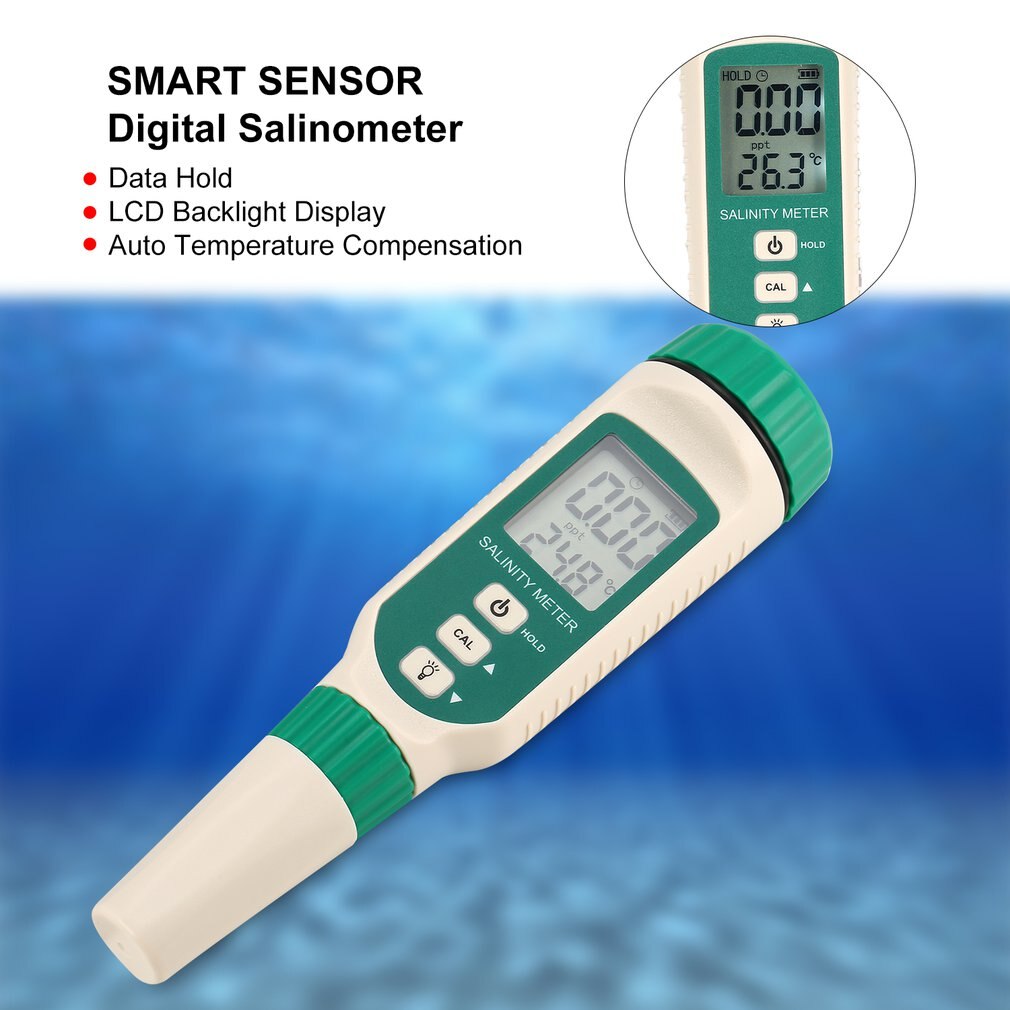 SMART SENSOR Digital Salinometer Salinity Tester Pen Food Beverages Drink Salt Content Meter ATC Handheld Seawater Measuring