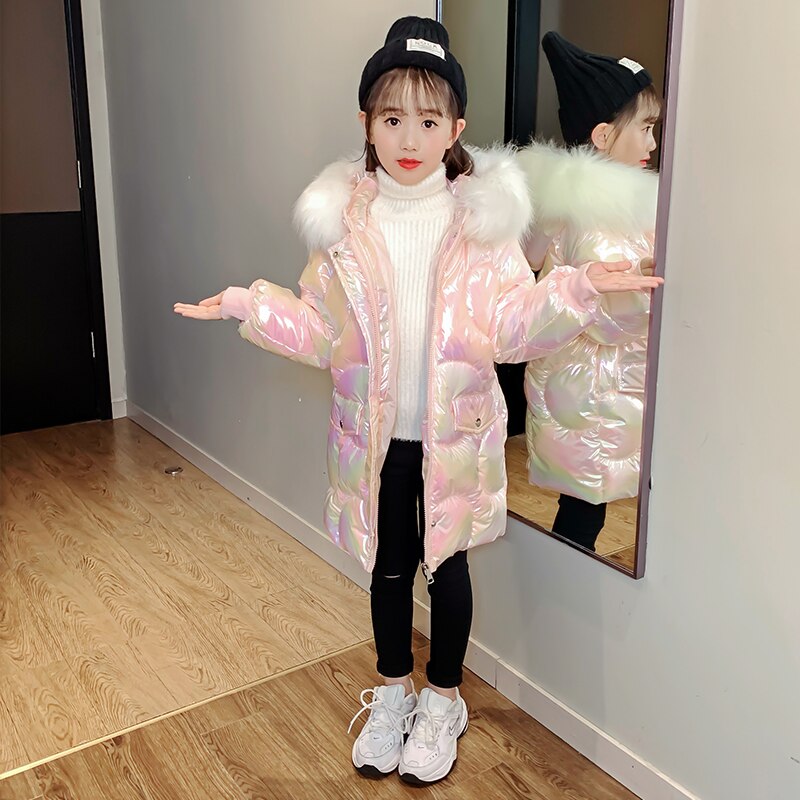 Chaqueta acolchada de plumón brillante para niña, abrigos de algodón sin lavado, ropa de invierno de longitud media, novedad