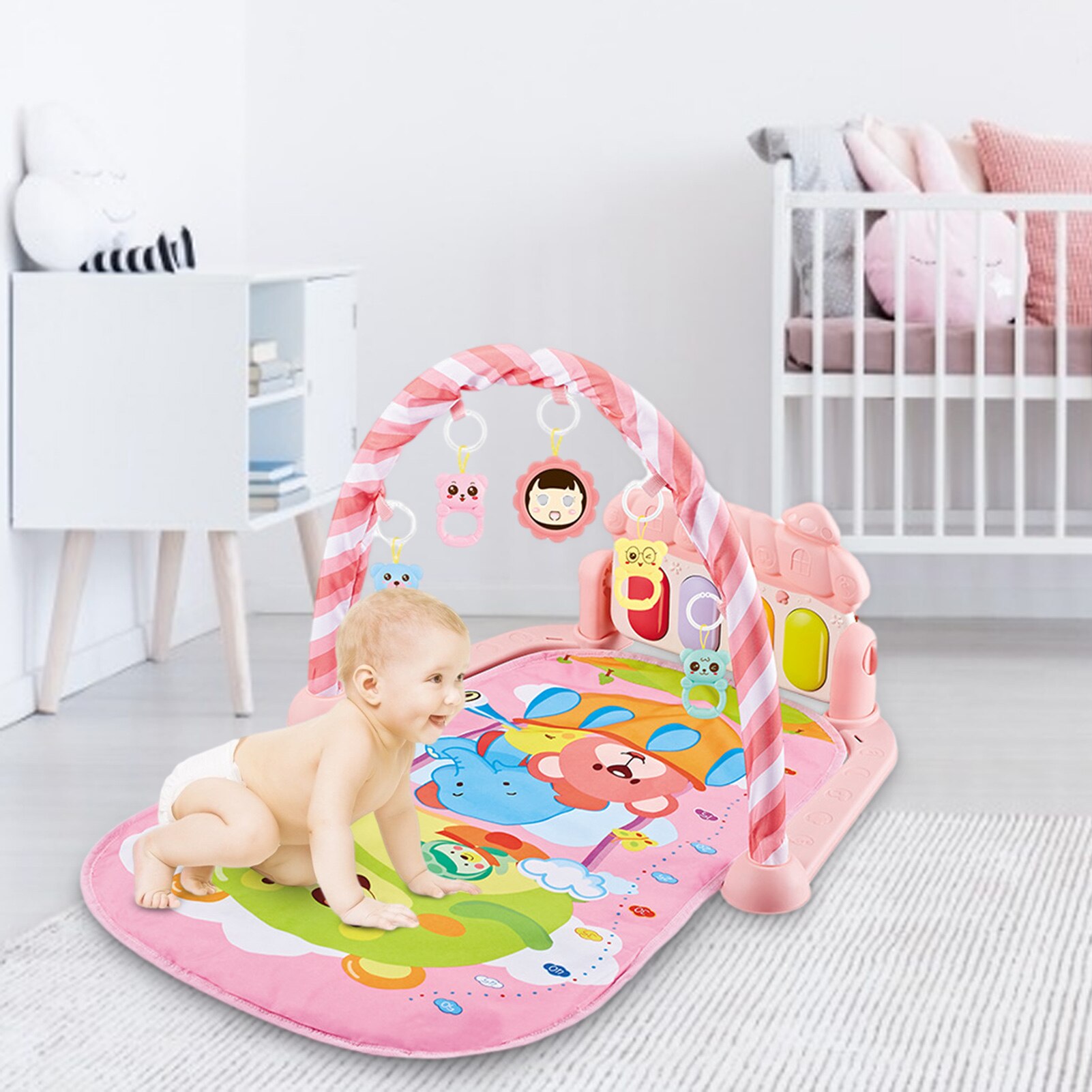 Baby Play Mat Toy Rug Baby Pedal Piano Play Music Crawling Mat Play Piano Keyboard Infant Playmat Activity Gym With Hanging Toys