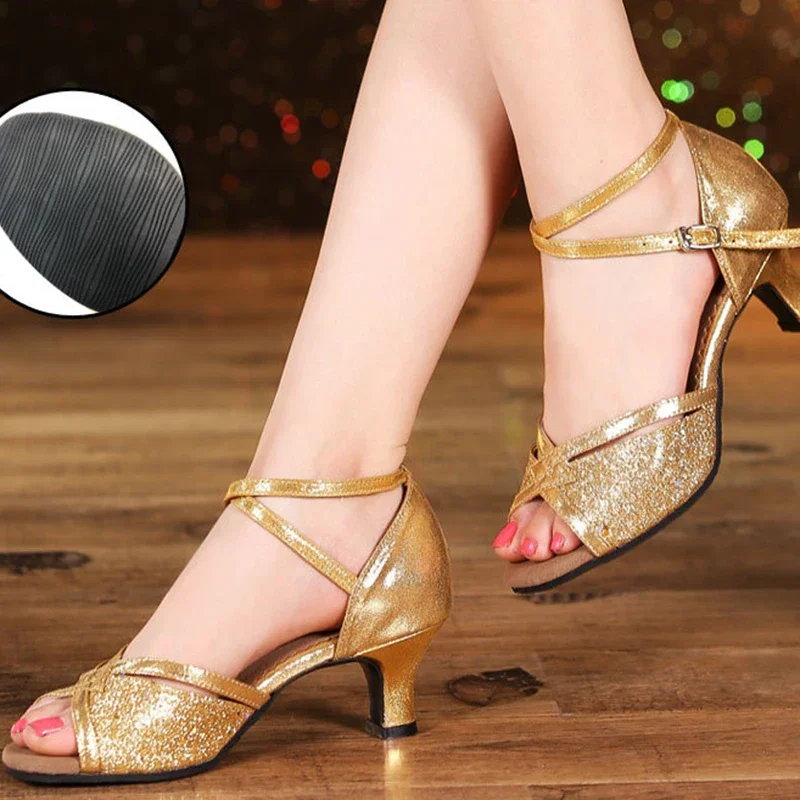 Sapatos de dança femininos de salto alto para dança de salsa de tango latino com sola macia: ROXO / 41