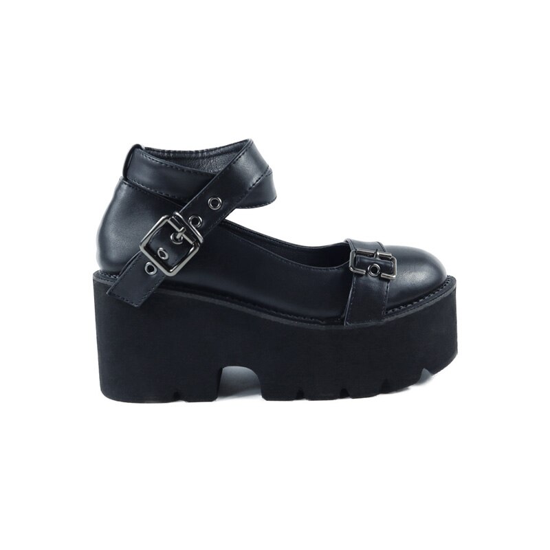 Platåklackar för kvinnor casual creepers punkskor dam kilar platform pumps korsbandsskor dam harajuku skor: 5